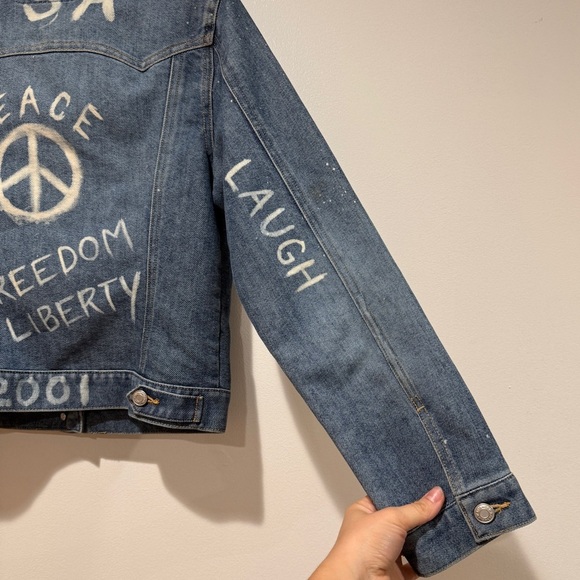 VTG Y2K Old Navy Denim Jacket DIY Design Sz M Medium Womens Hippie Casual Unique - Picture 8 of 11